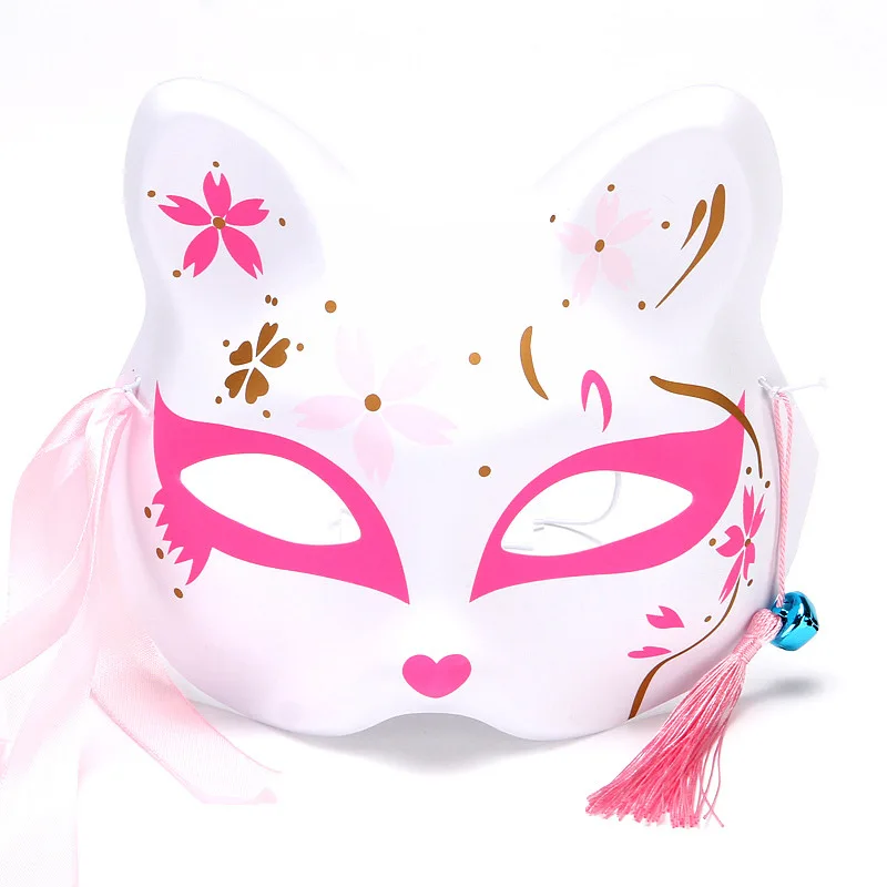 Maschera volpe giapponese Cosplay mezza maschera Kabuki Kitsune Masquerade Anime Cosplay Cat Mask Rave bambini adulti divertenti oggetti di scena per feste