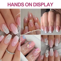 120pc/Set Simple French False Nails Nude Pink Short Square With Glitter/Colorful Flower Full Cover Nail Tips Press on Nails Fake