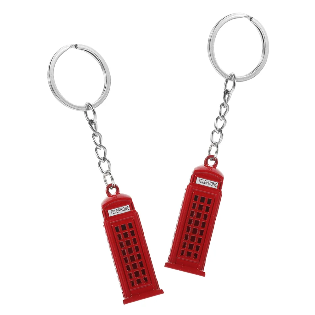 2 Pcs Phone Booth Keychain Gift Telephone Charm Keyring Pendant Commemorate London Souvenir Zinc Alloy England Car Travel Model