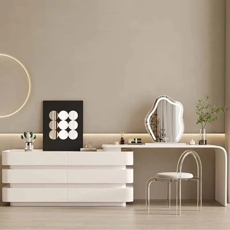 

Modern Women Dressing Table Light Led Stool Wood Dressing Table Makeup White Tocador De Maquillaje Mueble Home Furniture