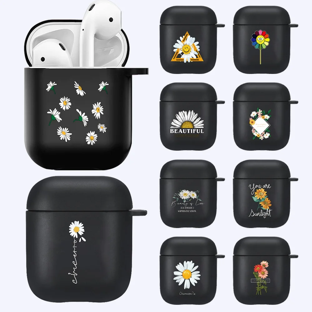 

Earphone Case for Apple Airpods 1st/2nd Gen Black Soft Silicone Daisy Series Pattern Wireless Bluetooth Headphone Silicone Cover