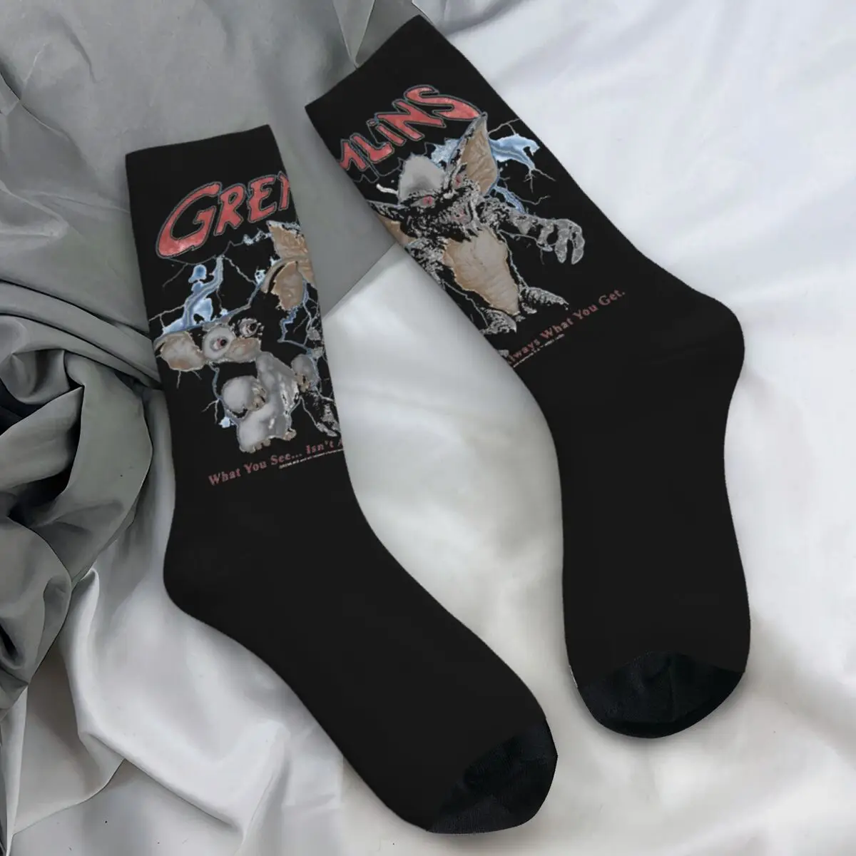 Gremlins Lightning Storm Portrait Stockings Graphic Gothic Socks Autumn Anti-Slip Socks Adults Men Skateboard Medium Soft Socks