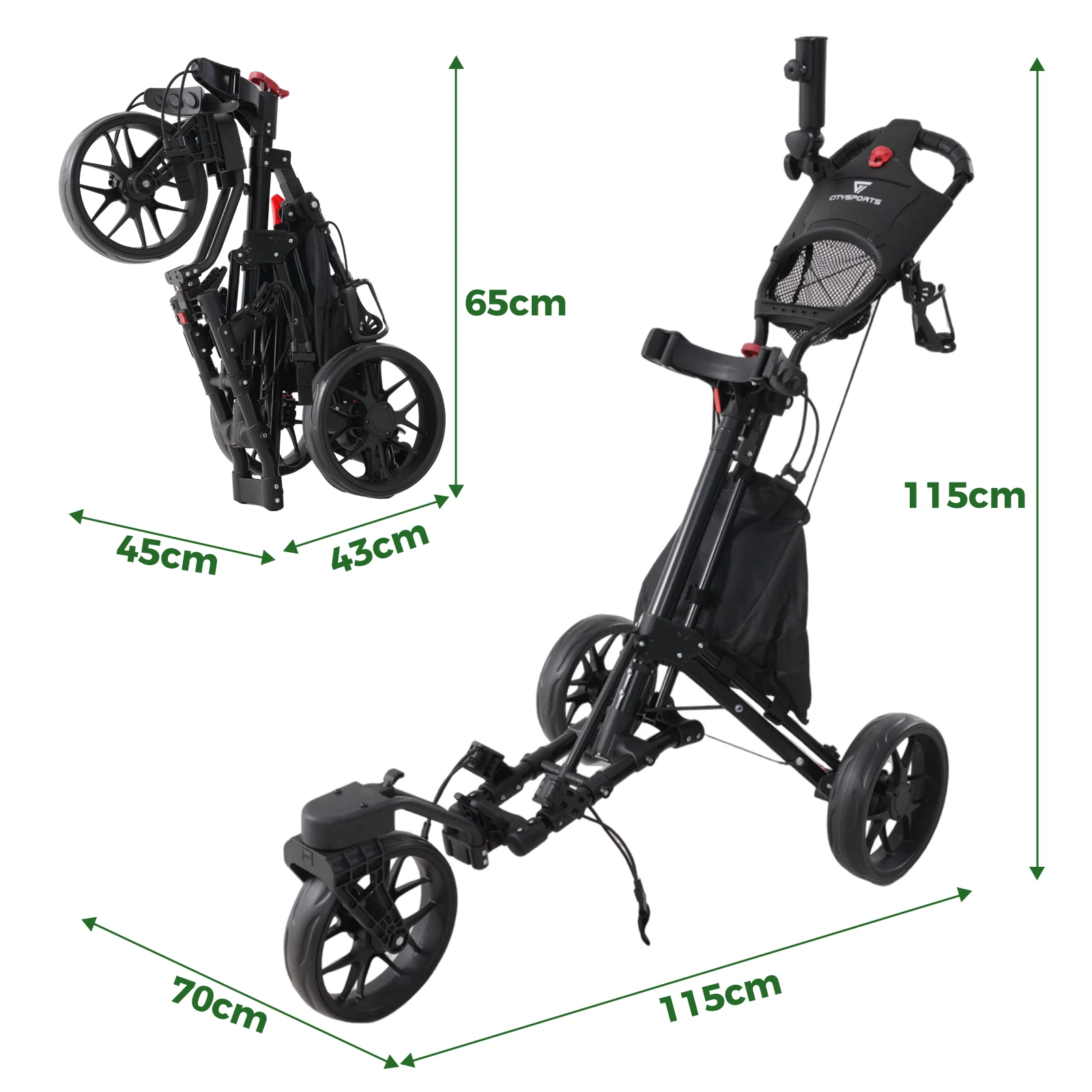 CITYSPORTS PRO faltbarer Golf-Schiebewagen, tragbarer Golf-Schiebewagen, leicht zu tragen, einfache Aufbewahrung und tragbares Design – Detail 7