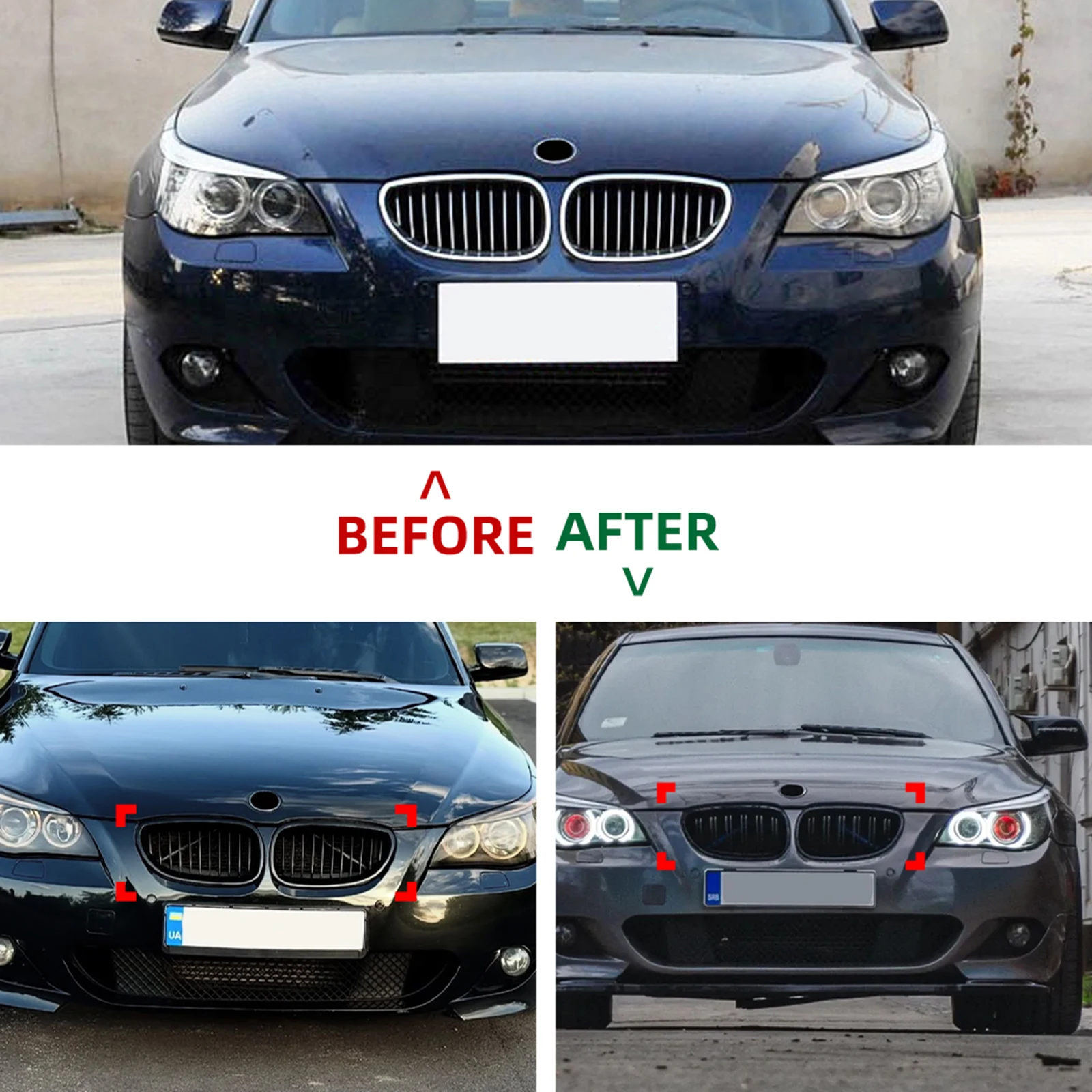 ل BMW 5 سلسلة E60 E61 M5 525i 528i 530i 535i 550i 2004-2010 الجبهة الكلى مصبغة سباق شواء سيارة المصد العلوي هود شبكة الشبكة