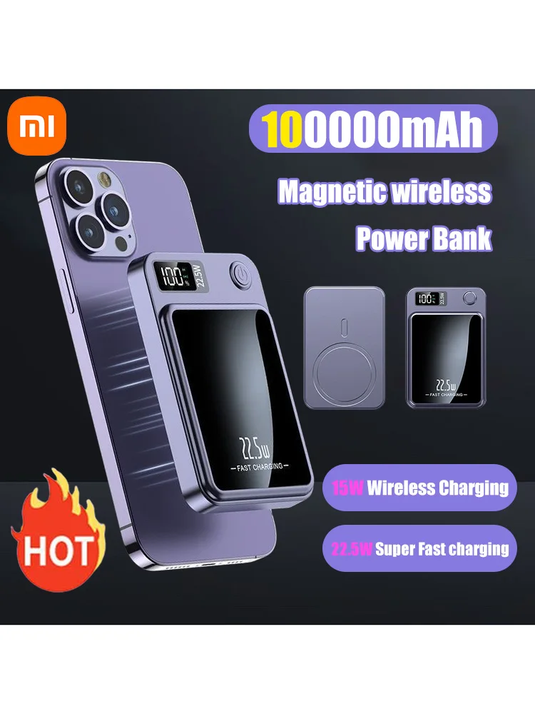Xiaomi 100000 mAh banco de potência magnético sem fio carregamento super rápido ultra capacidade