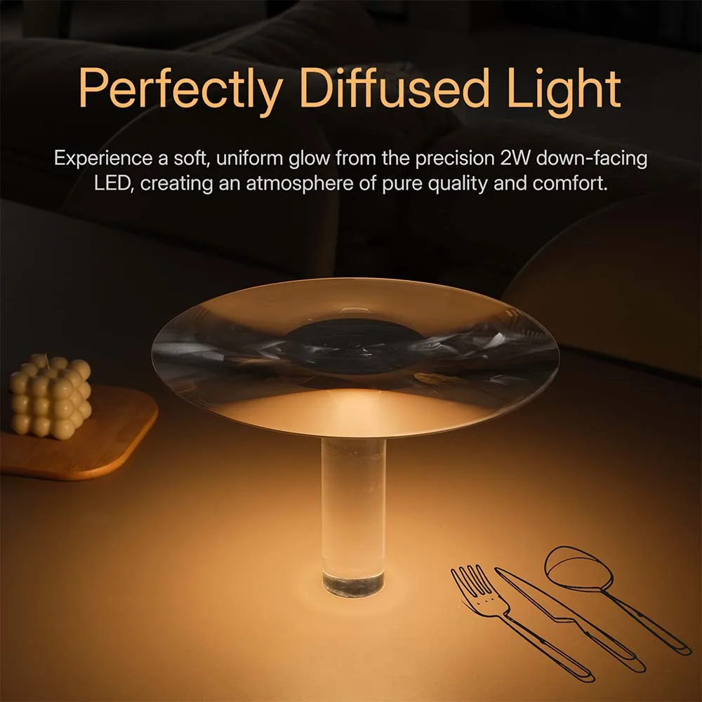 LED Transparent Table Lamp type-c Rechargeable Bedside Night Light Small Desk Light for Bedroom Study Dining Room