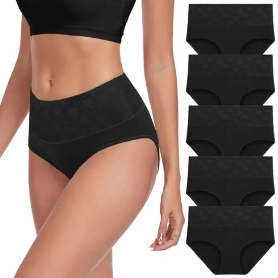 

High Waist Cotton Underwear for Women Full Coverage Panties Floral Print Briefs for Ladies 5 Pack