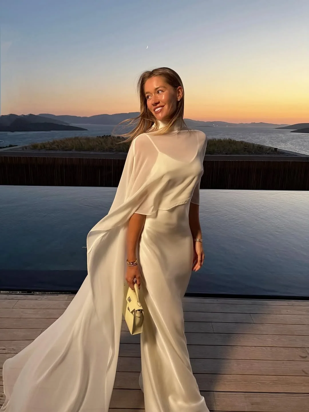 POD White Chiffon Cape Maxi Dress Wedding Dress Beach Vacation Photoshoot Elegant Party Dresses Women's Formal Evening Gown