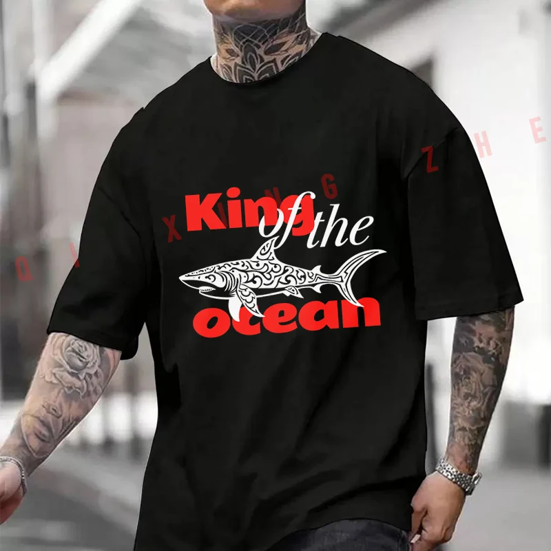 A Shark With Lines And Spots In Tribal Style Motorcycle T-shirt Men And Women Cotton Casual Tshirt Short-sleeve O-neck Tops