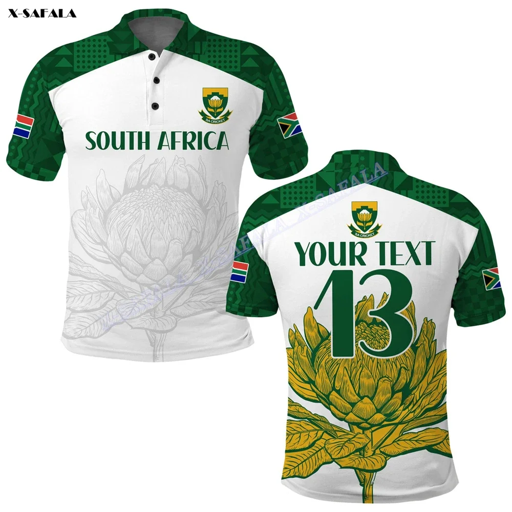 

South Africa Cricket Custom Text Boxing Day Go Proteas3D Print High Quality Men Adult Polo Shirt Short Sleeve Top Tee Breathable