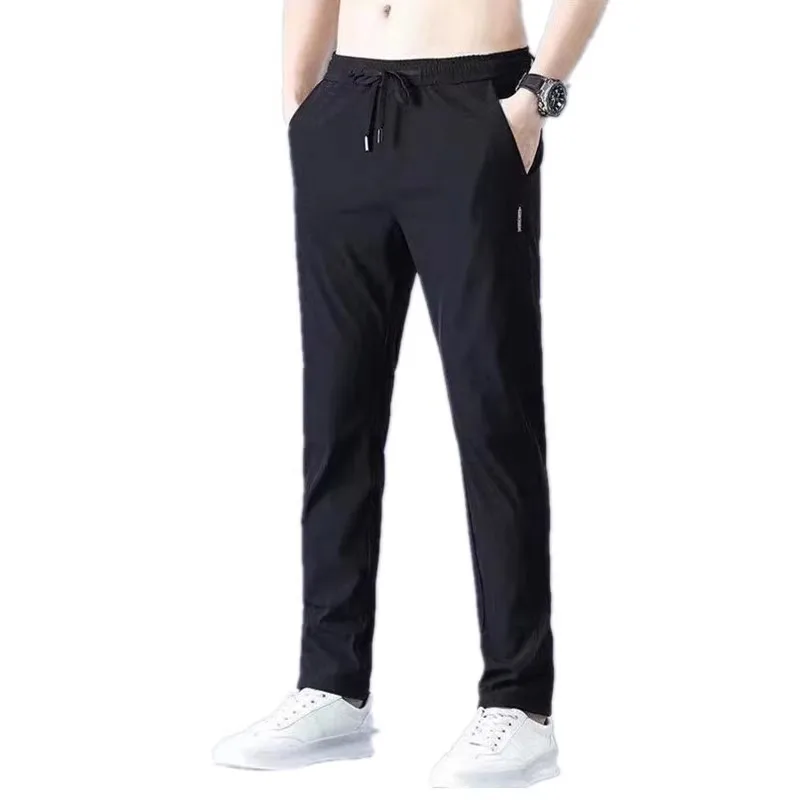 

Summer Thin Ice Silk Loose Large Size Casual Pants Men's Sports Long Trousers Nine Points Loose Fit Straight Leg Casual Trousers