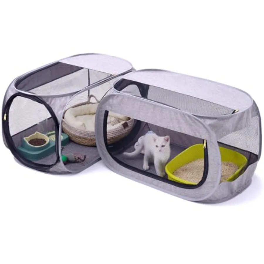 

NAFU Corner Cat Playpen with Litter Box Compartment for Indoor Use - Space Saving Foldable Enclosure for Kittens and Puppy, Cat