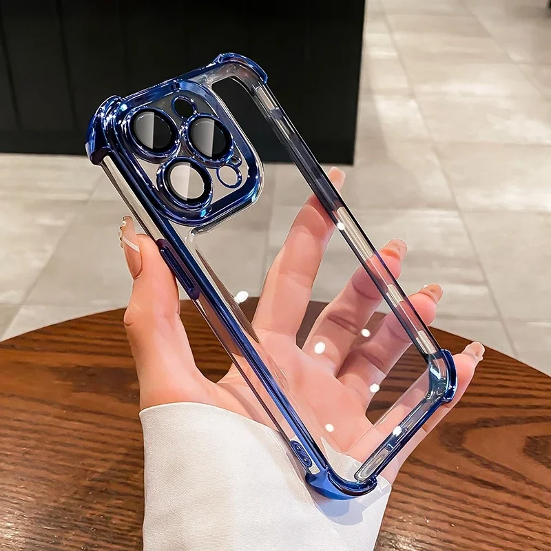 Luxury Electroplate Shockproof Transparent Phone Case For iPhone 15 14 13 12 11 16 17 Pro Max Plus Air Bumper Back Cases Cover - náhled 4