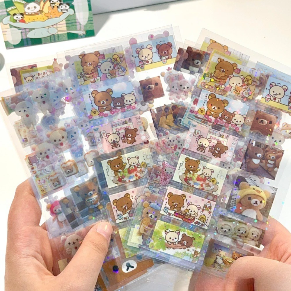 5 Stück Cartoon Niedliche Rilakkuma Aufkleber DIY Stanzform-Aufkleber Anime Handbuch-Material Glänzende Laser-Wasserfeste Aufkleber Kinderspielzeug – Detail 6