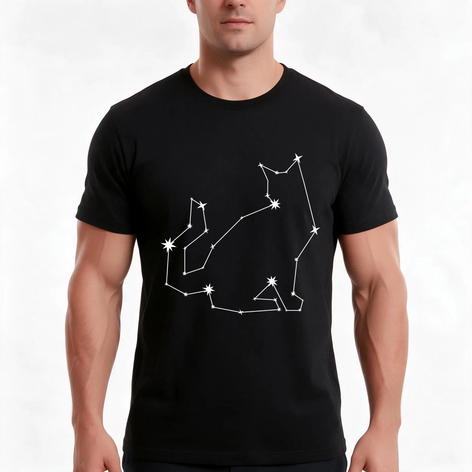 Cat Constellation Gift Stars T-Shirt, Summer Casual Cotton Tee, Oversized Streetwear Tops, Vintage Graphic Print, 100% Cotton