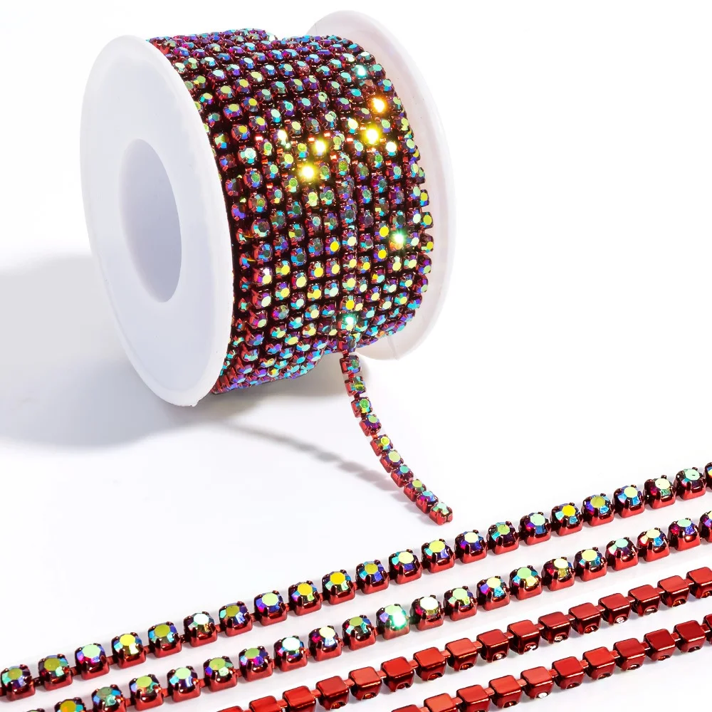 10yard/Roll 2/3MM Steentjes Trim Klauw Kristal AB Glitter Ketting Strass Glas Genaaid Strass Versieringen kleding Decoraties