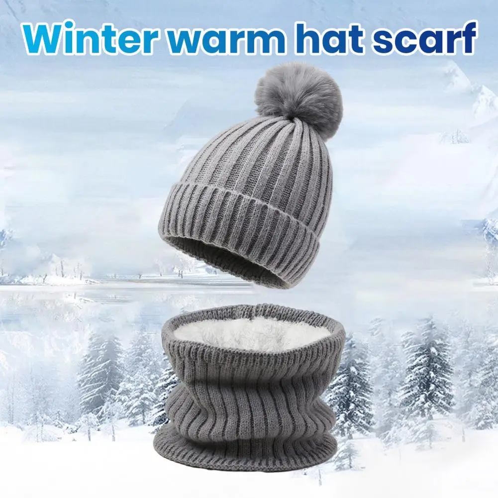 

Velvet Lined Hat Scarf Set Winter Hat Scarf Set with Fleece Lining Plush Ball Decor Cozy Unisex Knitting Set for Warmth Style