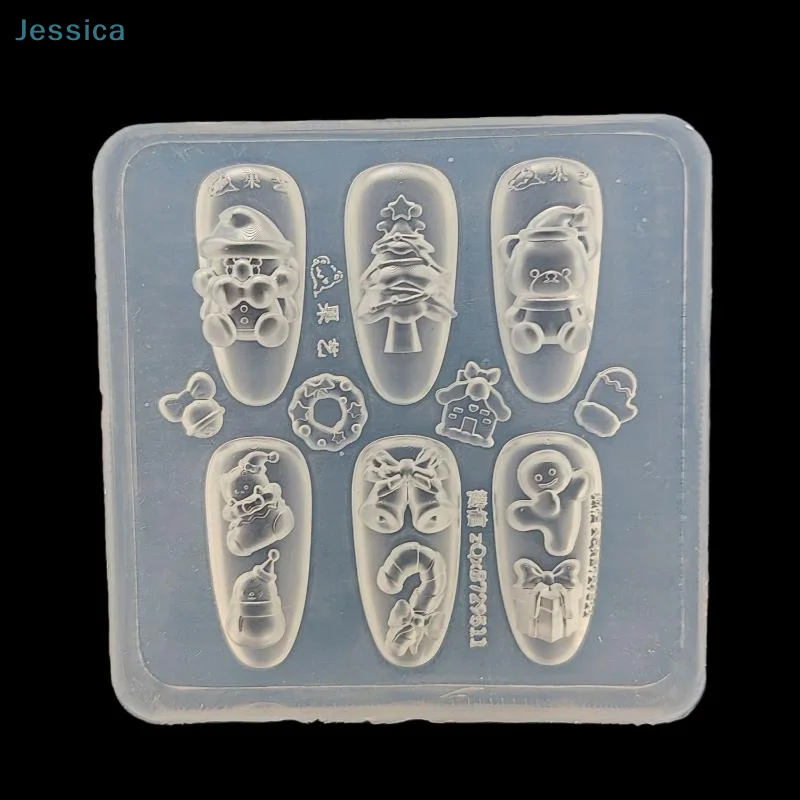 ♥ عيد الميلاد سلسلة 3D سيليكون مسمار الفن قوالب سانتا كلوز الدب ندفة الثلج تصميم DIY قوالب الديكور مانيكير شفافة #5