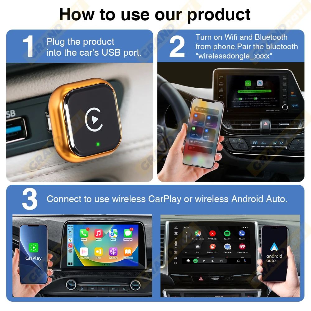 Orange 2IN1 Wireless Carplay Android Auto Adapter Smart Dongle für Volvo Benz Mg Kia Chery VW Honda Benz MG Haval Fiat – Detail 12