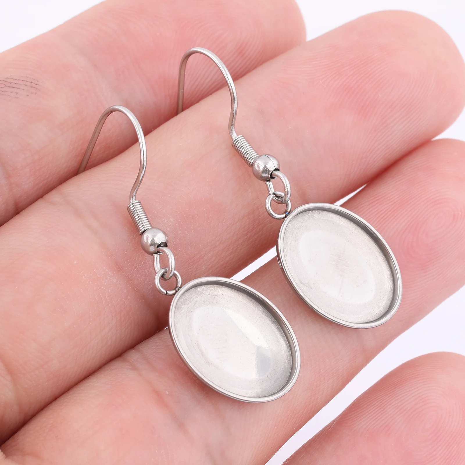 10pcs Stainless Steel Gold Plated 10x14mm Oval Cabochon Earring Base Setting Blanks Diy Ear Hooks Findings For Jewelry Making