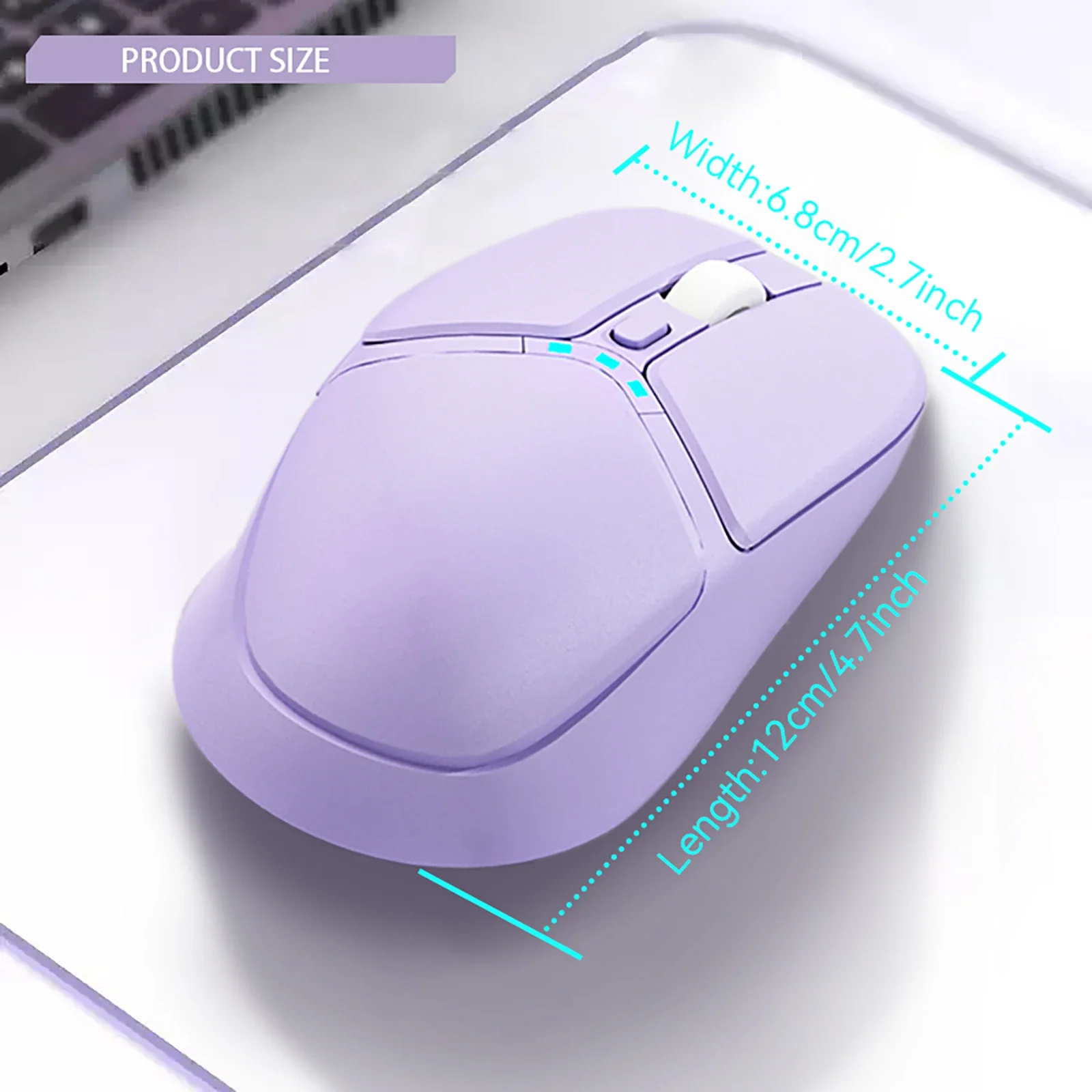 Souris d'ordinateur portable sans fil, silencieuse, violette, mignonne, avec indicateur de batterie, charge 2.4G de Type C, conception adaptée au bureau pour femmes