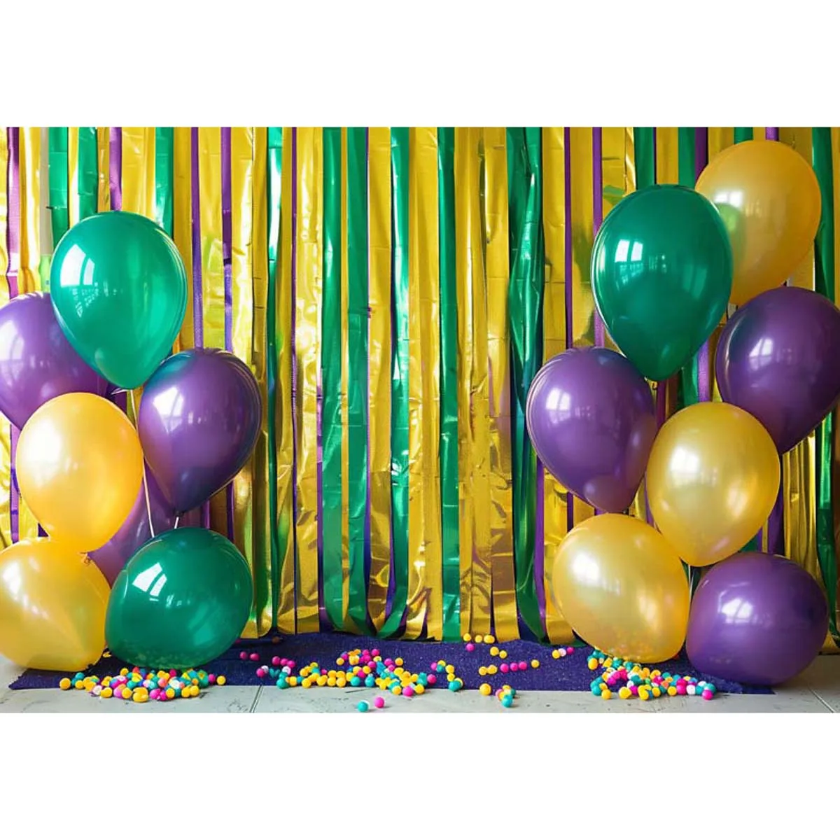 Allenjoy Mardi Gras Green & Purple Tassels Backdrop