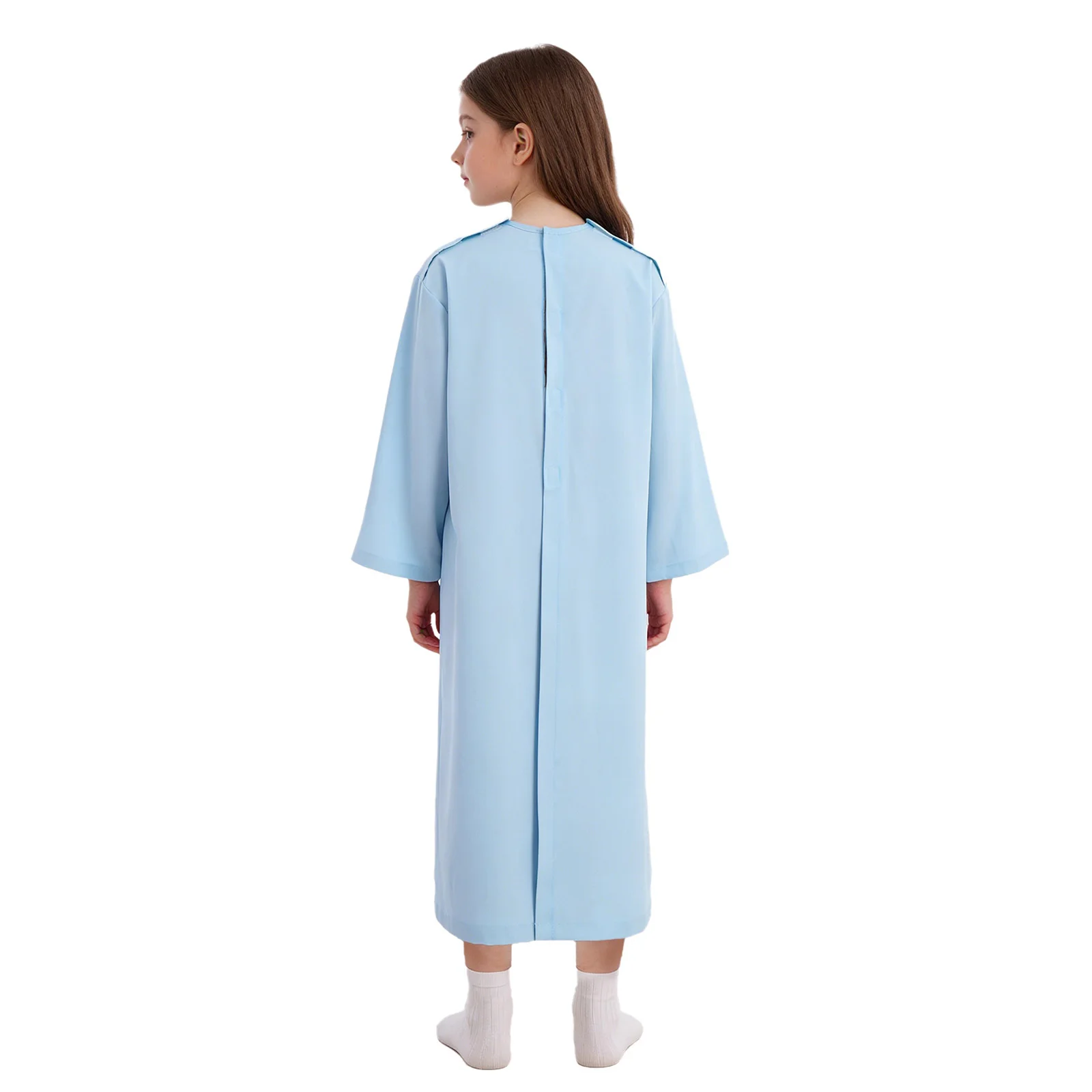 Kids Special Needs Adaptive Clothing Long Sleeve Back Split Hook-and-Loop Fastener Pediatric Medical Patient Nursing Gown Robe view 2