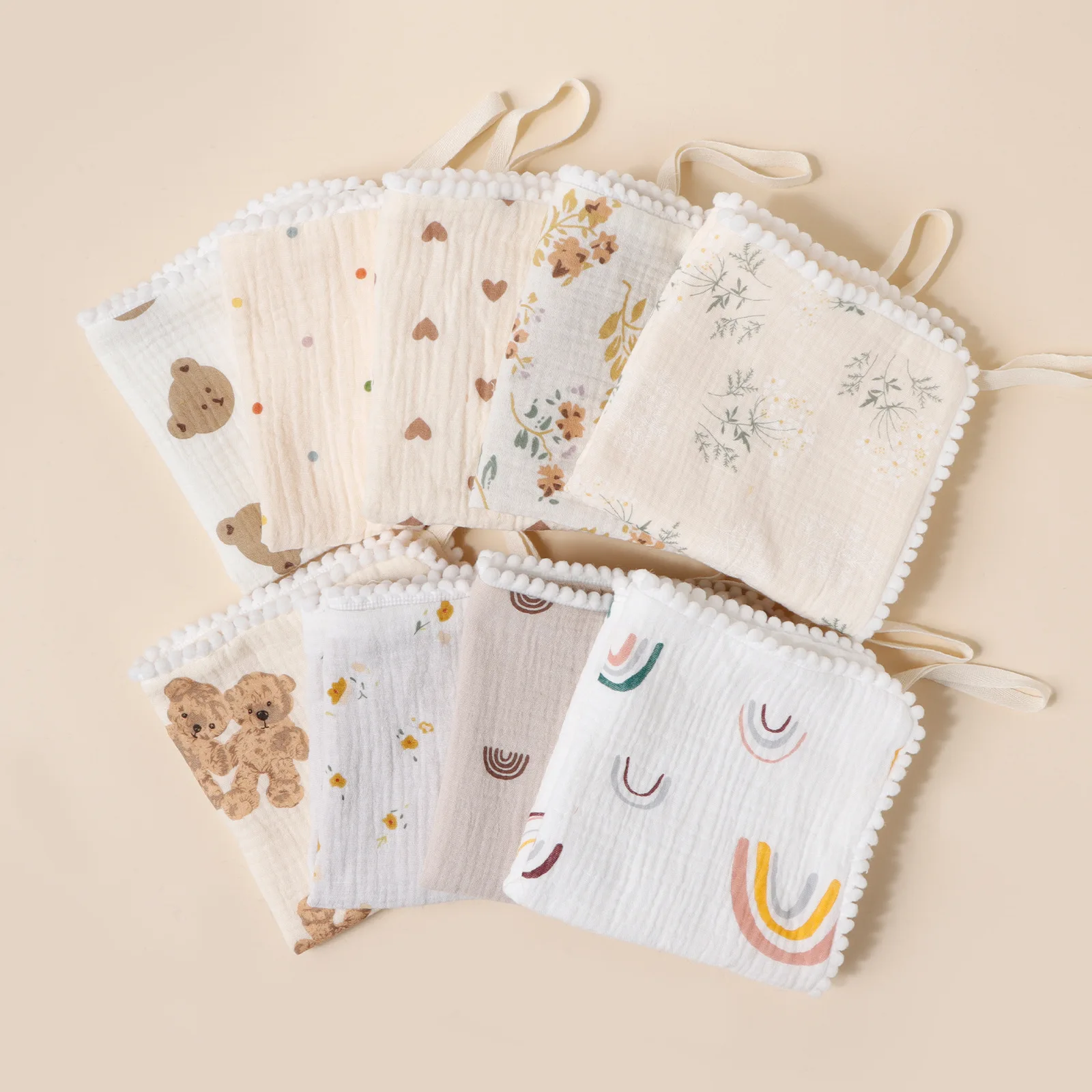New Cotton Baby Bibs Ruffle Absorbent Tassel Triangle Bib Newborn Burp Cloths Bandana Scarf for Boys Girls Feeding Drool Bib
