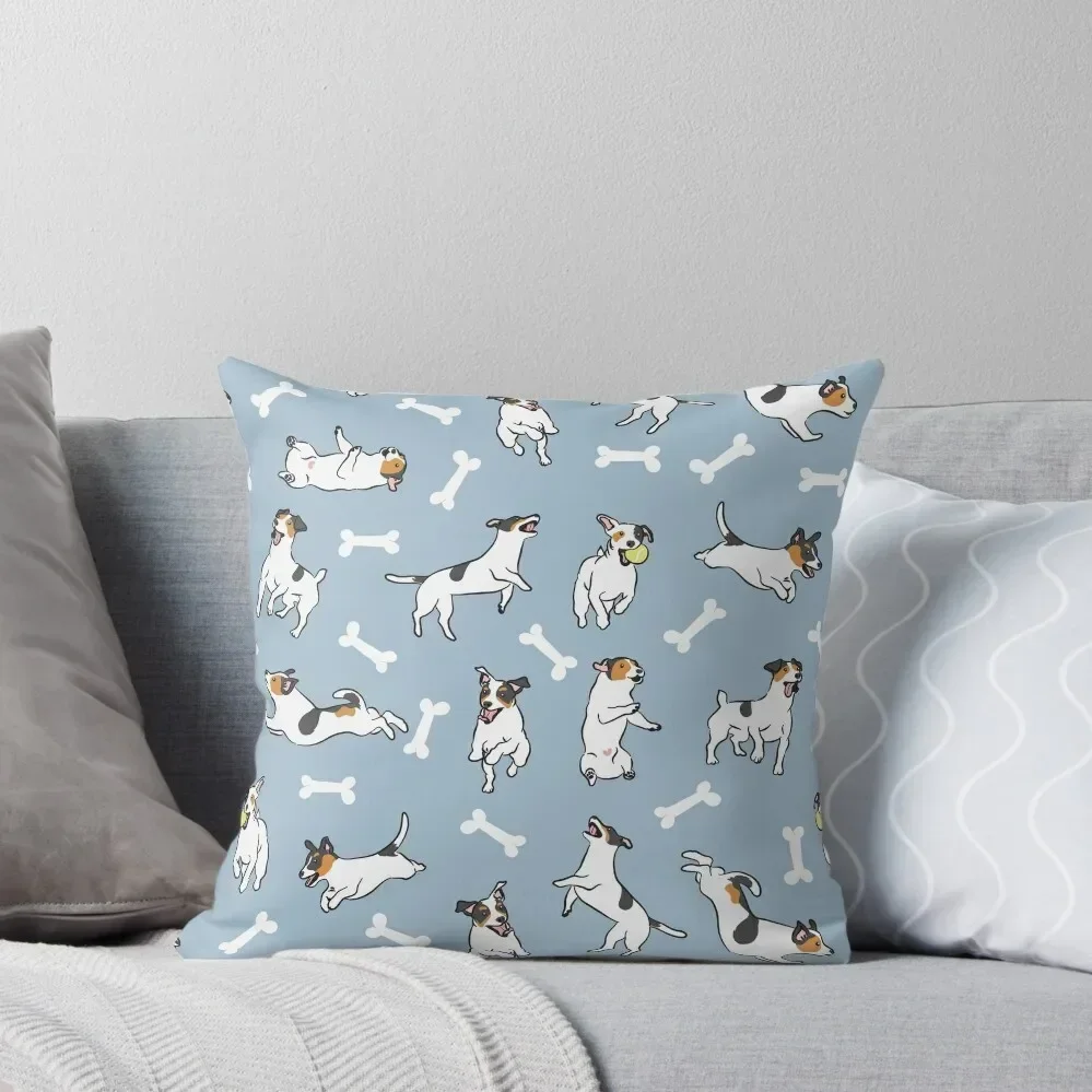 Playing Tricolor Jack Russell Terrier - Fondo azul Fundas de almohada Funda de almohada decorativa