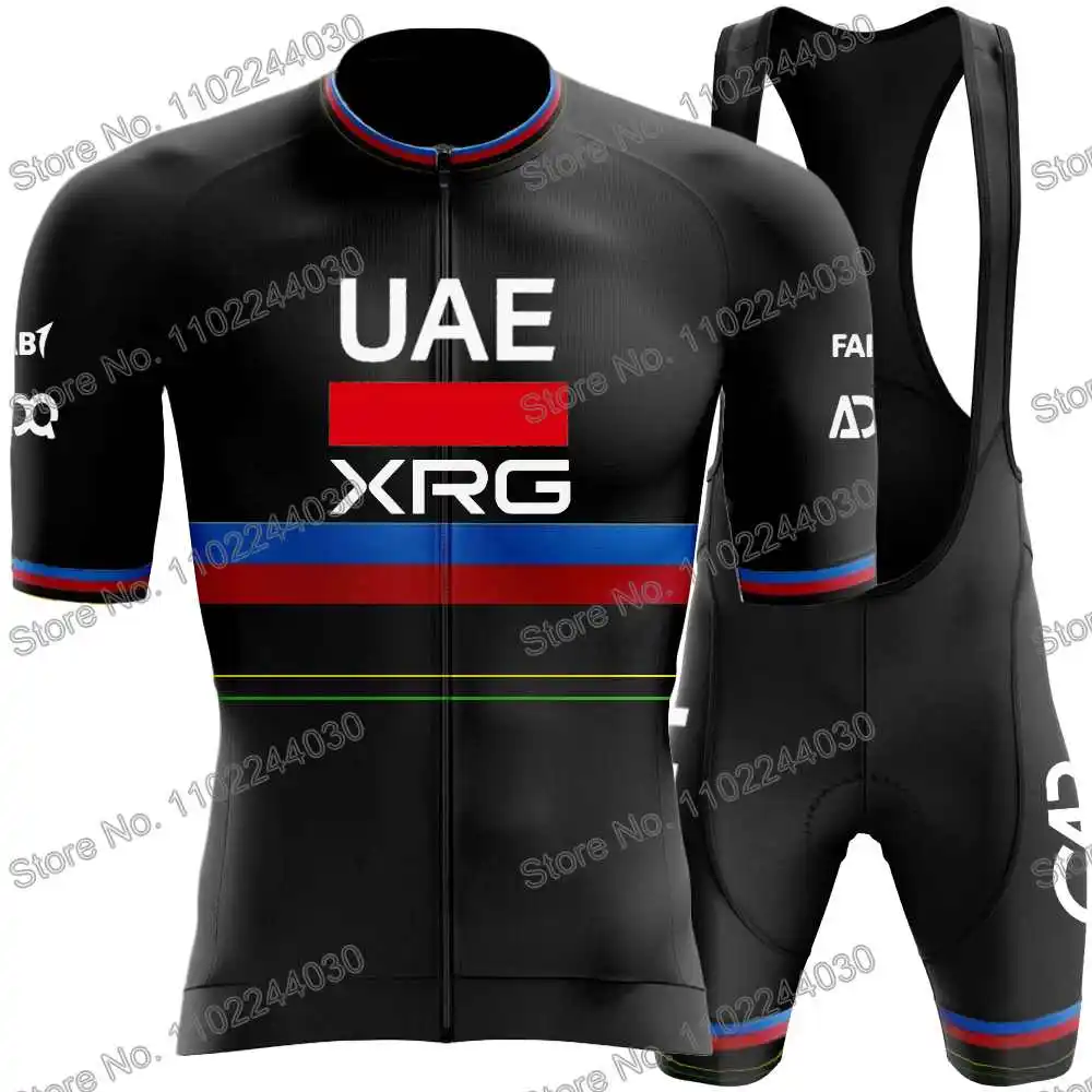 UAE Team ٢٠٢٥ بطل العالم طقم قميص ركوب الدراجات للرجال صيف قفازات نصف أصابع دراجات جبلية دراجات سباقات الطرق أغطية أحذية دفايات للذراعين دفايات للساقين