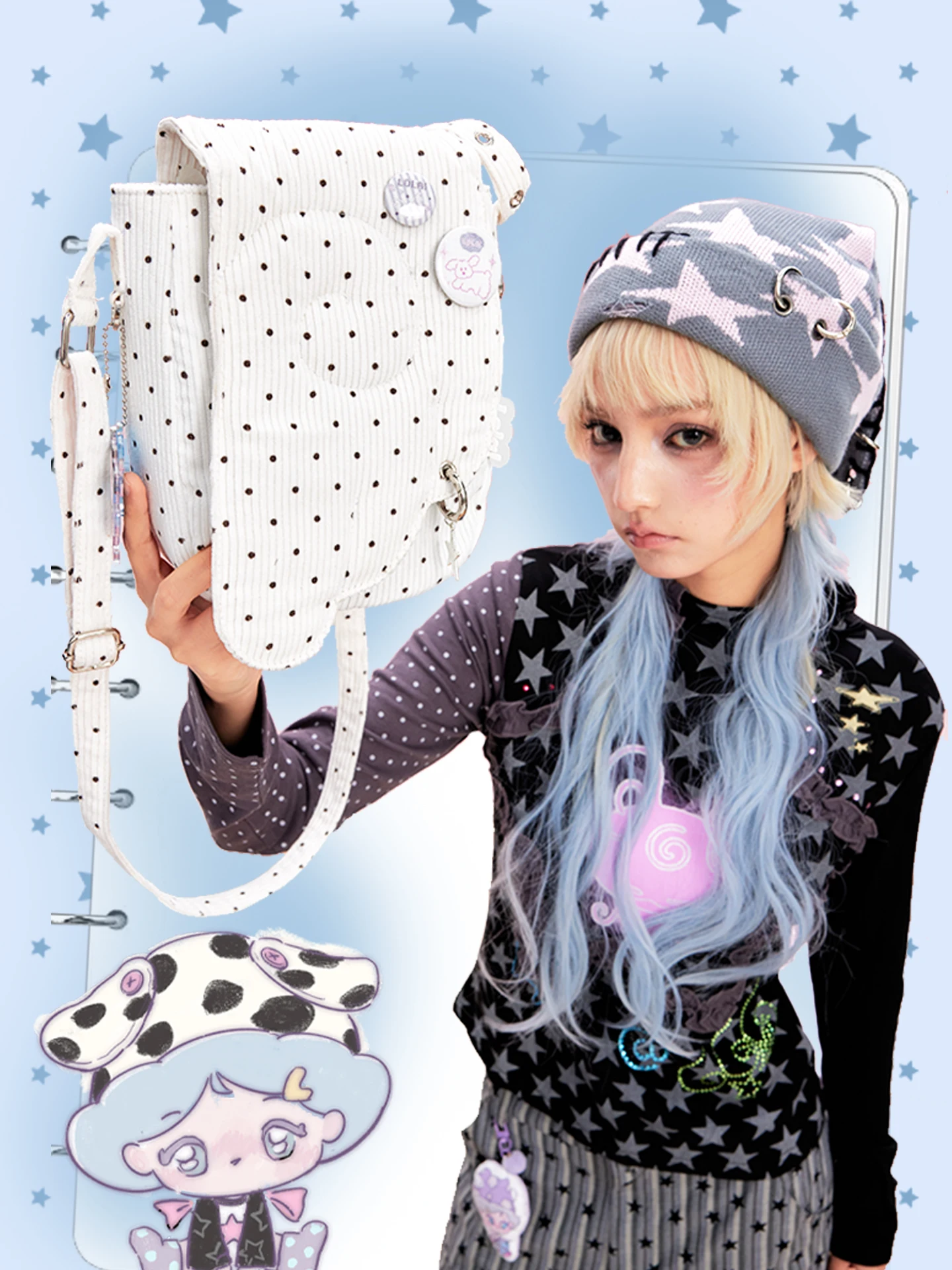  Design Angel Wing Polka Dot Small Crossbody Bag Lightweight Mobile Phone Bag Cute Korean Style Travel Single Shoulder Bag