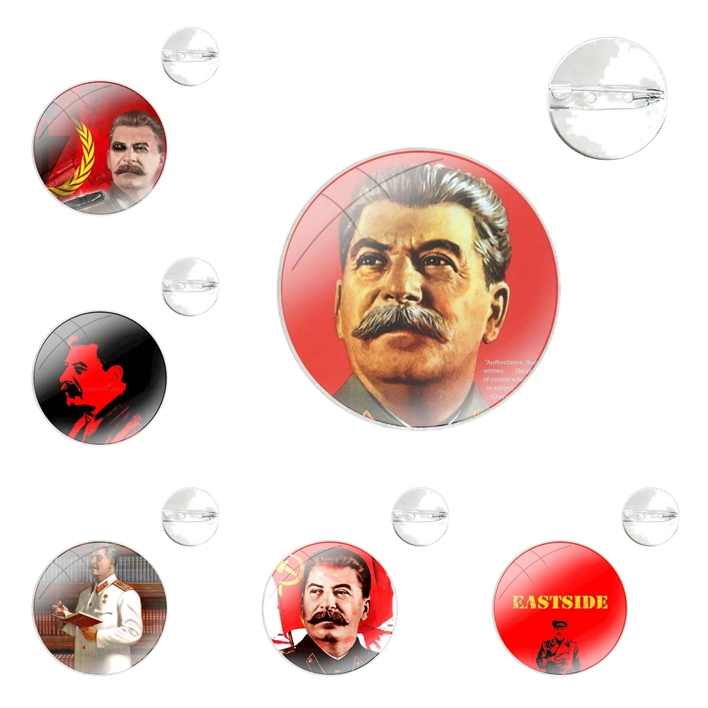 Glass Dome Brooches Shirt Lapel Bag Cute Badge Pins For Clothes Hat Accessories Soviet Union leader Stalin