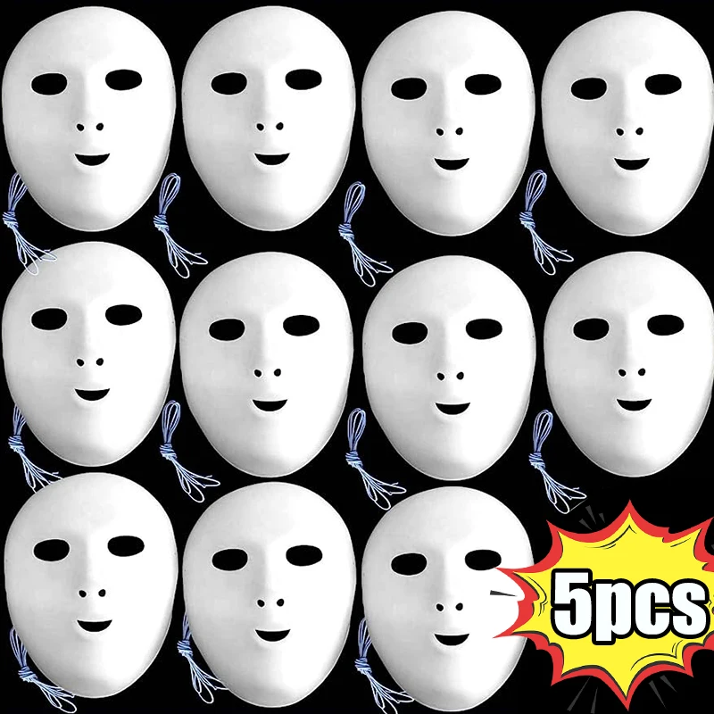 Blank White Mask Halloween Cosplay Women Men Face DIY Paintable Half Face Mask Animal Costume Party Decorate Craft Prop