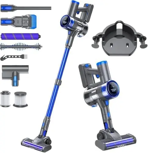 Cordless Vacuum Cleaner, 8-in-1 Strong Power Suction Stick Vacuum Cleaners with 2200 mAh Detachable Battery, Lightweight Self-St