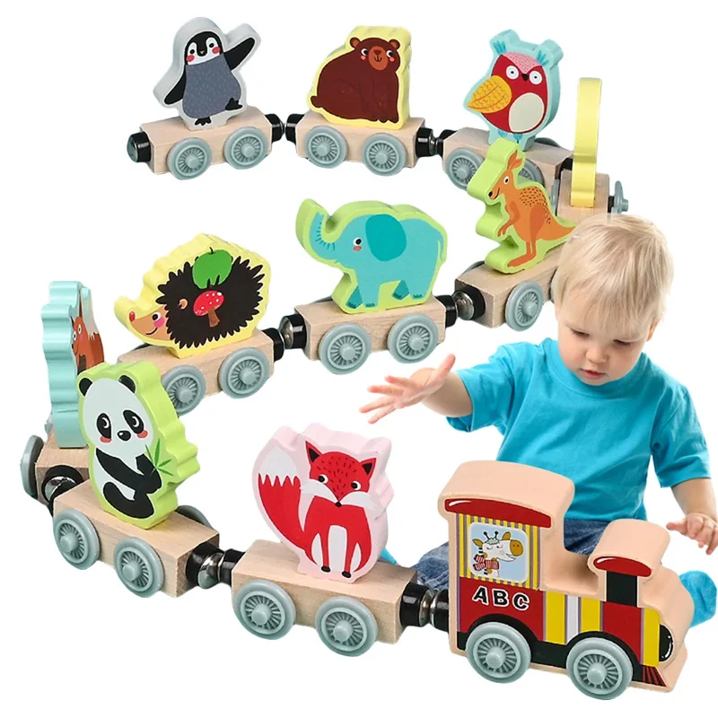 Montessori Kids Magnetic Wooden Train Toys Learning Numbers Color Train Set Puzzle Toys for Boys Girls Baby Birthday Xmas Gift