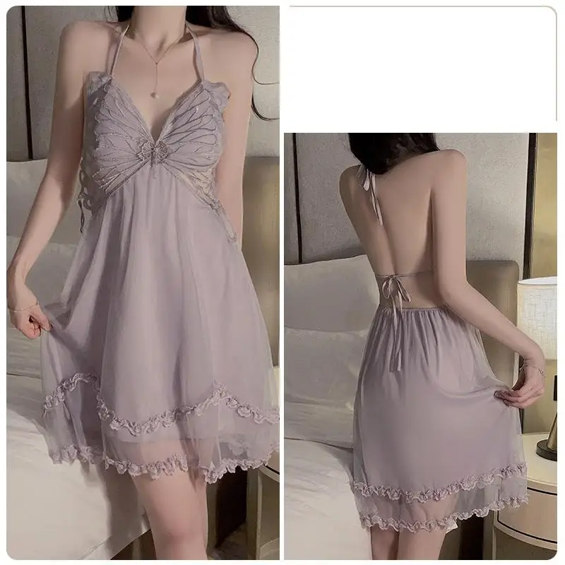 Lace Nightdress Gown Women Chemise Nightgown Loungewear Sexy Strap Sleepdress Summer Mesh Robe Sleepwear Home Dress Outfits image 4