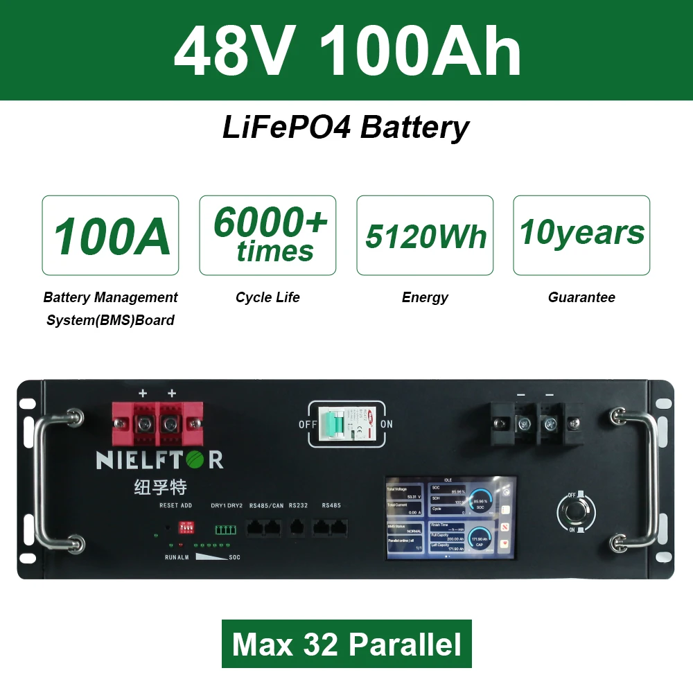 New 48V 100Ah 200AH 300Ah LiFePo4 Battery Pack 51.2V 5kw Lithium Iron Phosphate Battery 16S 100A Smart BMS 48V 50AH Pack No Tax