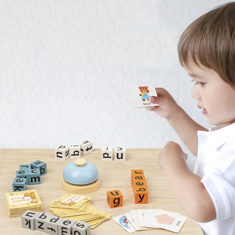 Montessori feitiço de madeira palavra brinquedo carta desafio cognitivo memória inglês palavra jogo aprendizagem precoce brinquedo educativo para crianças