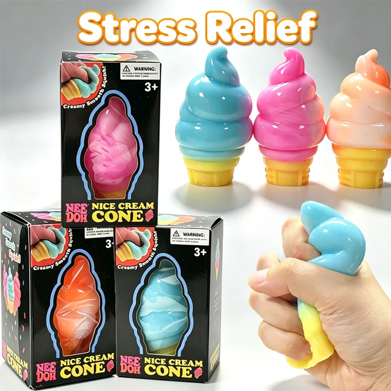 Schylling Needoh Nice Cream Cone Calming Fidget Toy Knead Stretch Relief Stress Squeeze Ball Anti-Anxiety Desk Accessory Gift