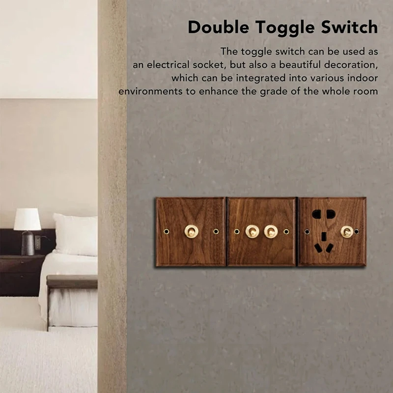 

Retro Wall Light Toggle Switch 250V Single and Double Toggle Switch Retro Walnut Wood Wall Mount Panel with Brass Screw-A50M