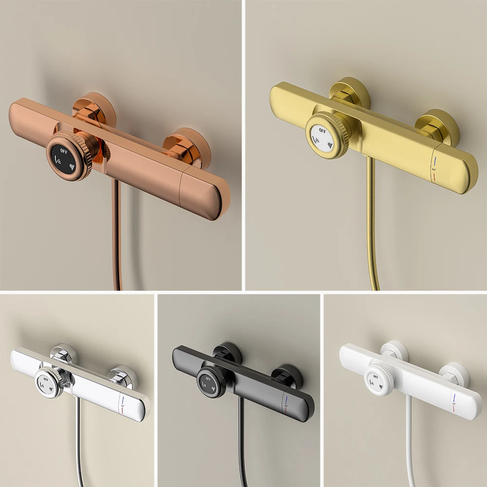 Luxury Solid Brass Smart Thermostatic Showers System Split Bathroom Faucets Shower Column Simple Bathtub Mixer Faucet Shower Set