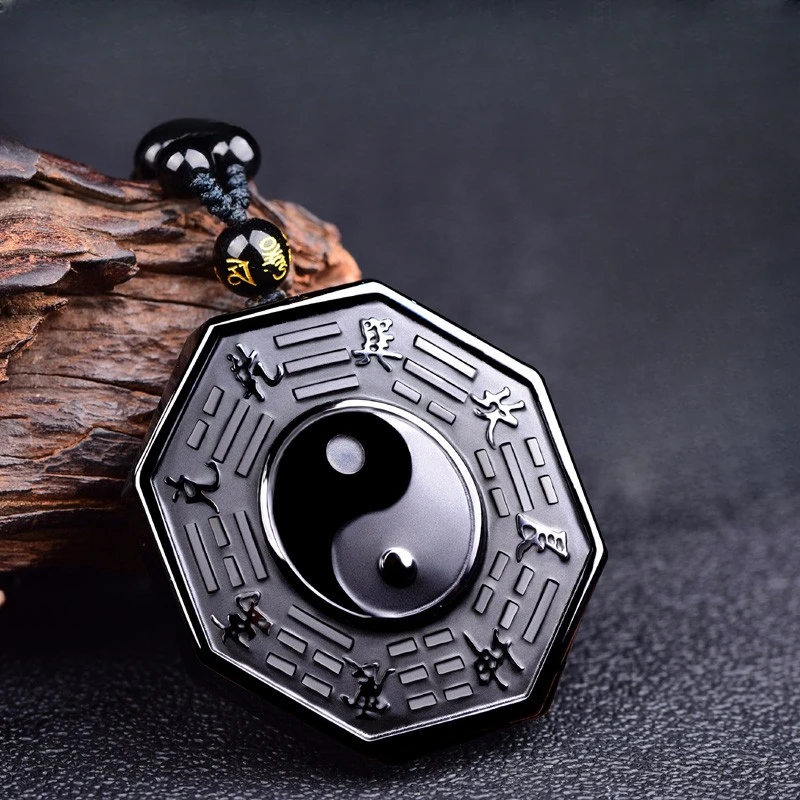 Obsidian Yin Yang Five Elements Eight Trigrams Yin Yang Fish Tai Chi Eight Trigrams Pendant