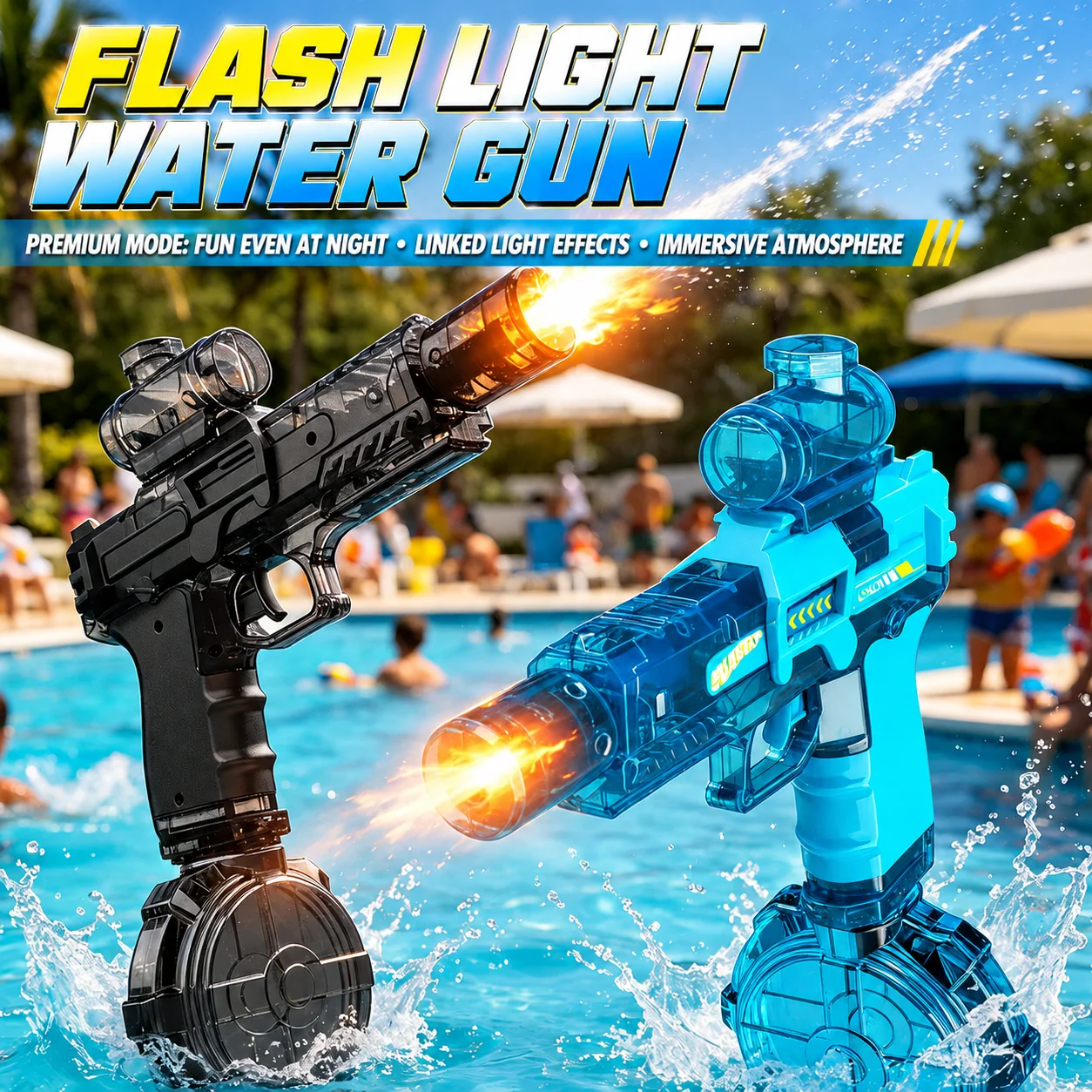 MQUDUO Fully Auto Electric Water Pistol, Flame Sensor LED Pulse Gun for Summer Beach Outdoor Fun