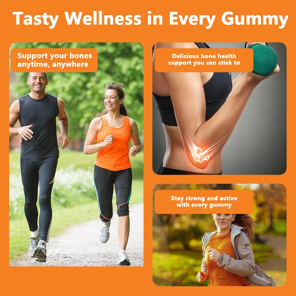 Gomas 3 em 1 com vitaminas D, K2, e suplementos de cálcio para apoiar a saúde óssea e o coração e aumentar a saúde imunológica