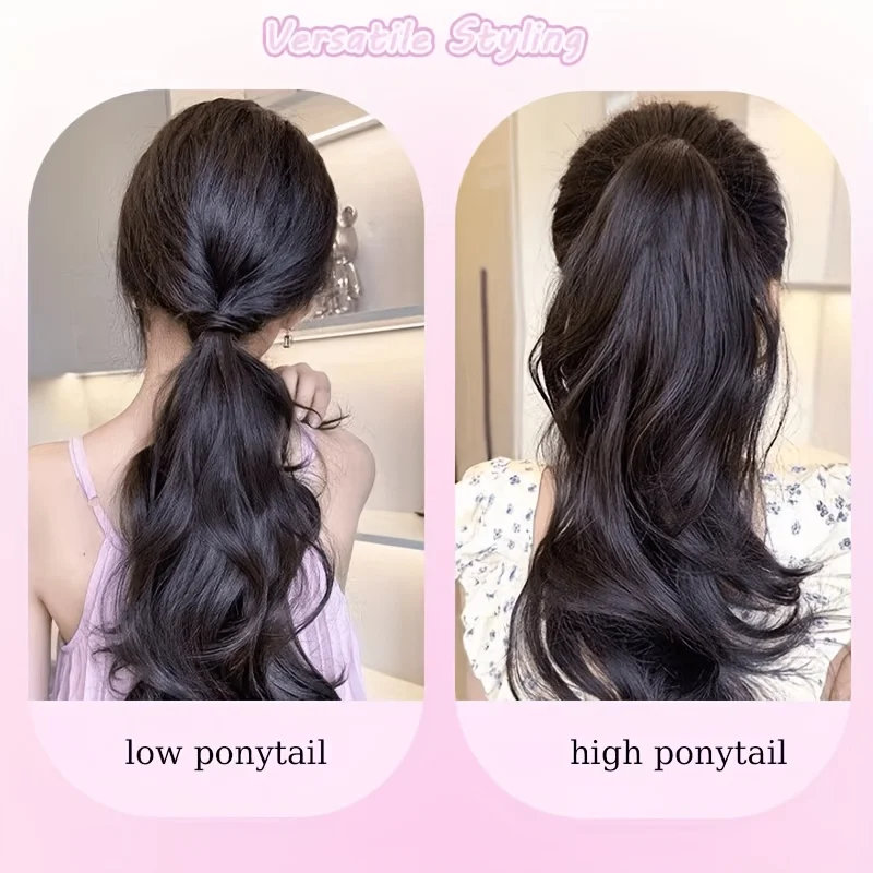 Long Wavy Ponytail Extension with Elastic Band, Synthetic Curly Wrap Around Ponytail Hairpiece, Women DailyParty HairAccessories - view 4