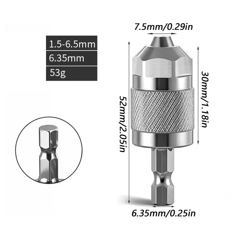 3-Jaw Keyless Drill Chuck Adapter 1.5-6.5mm Hex Shank Quick Change Converter for Electric Drill Woodworking DIY Tools view 6
