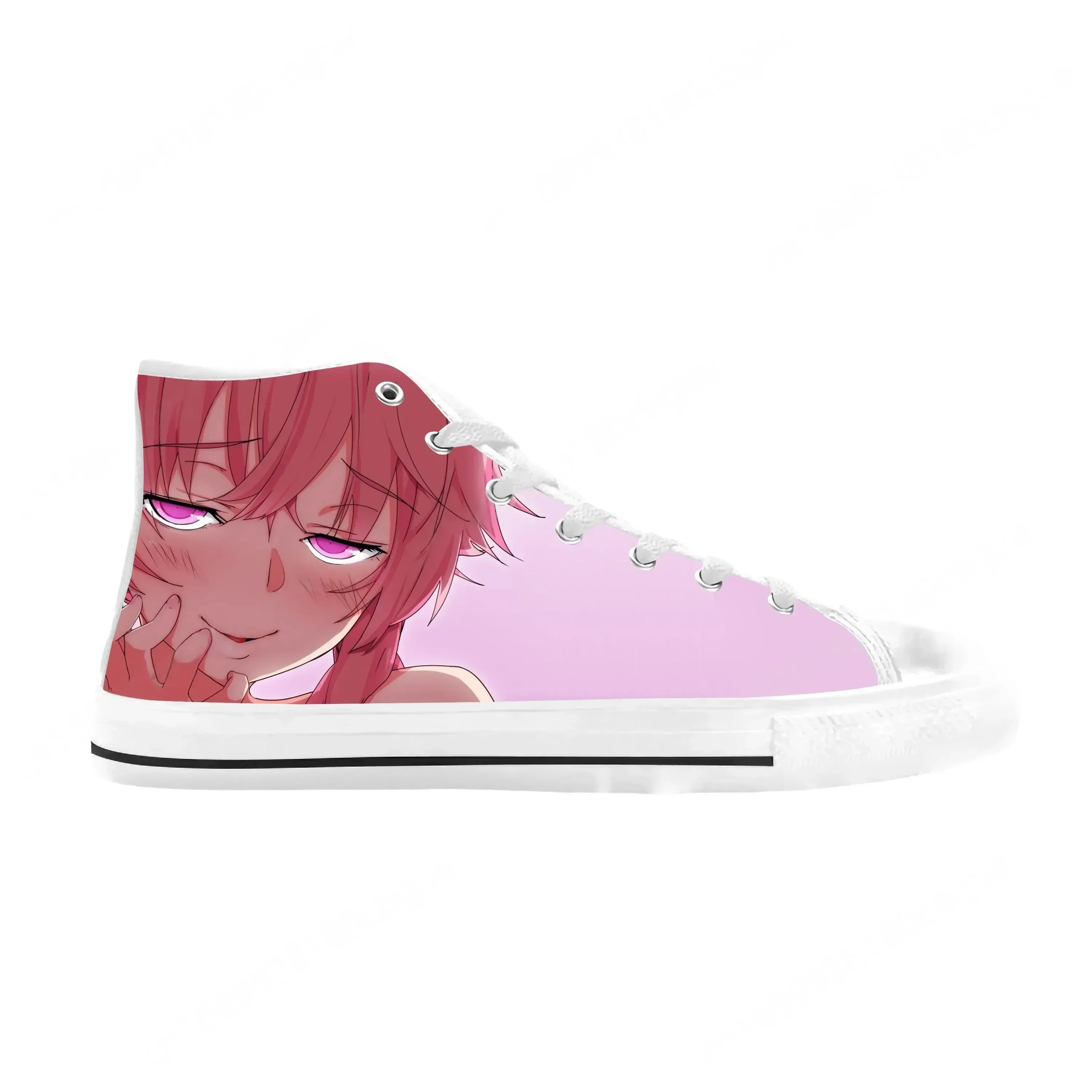 Japanese Anime Manga Future Diary Gasai Yuno Cute Casual Cloth Shoes High Top Comfortable Breathable 3D Print Men Women Sneakers