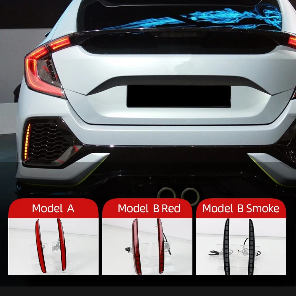 Nice 1 Pair For Honda Civic Type R 2016 2017 2018 LED Rear Bumper Fog Lamp Brake Light Dynamic Turn Signal Reflector