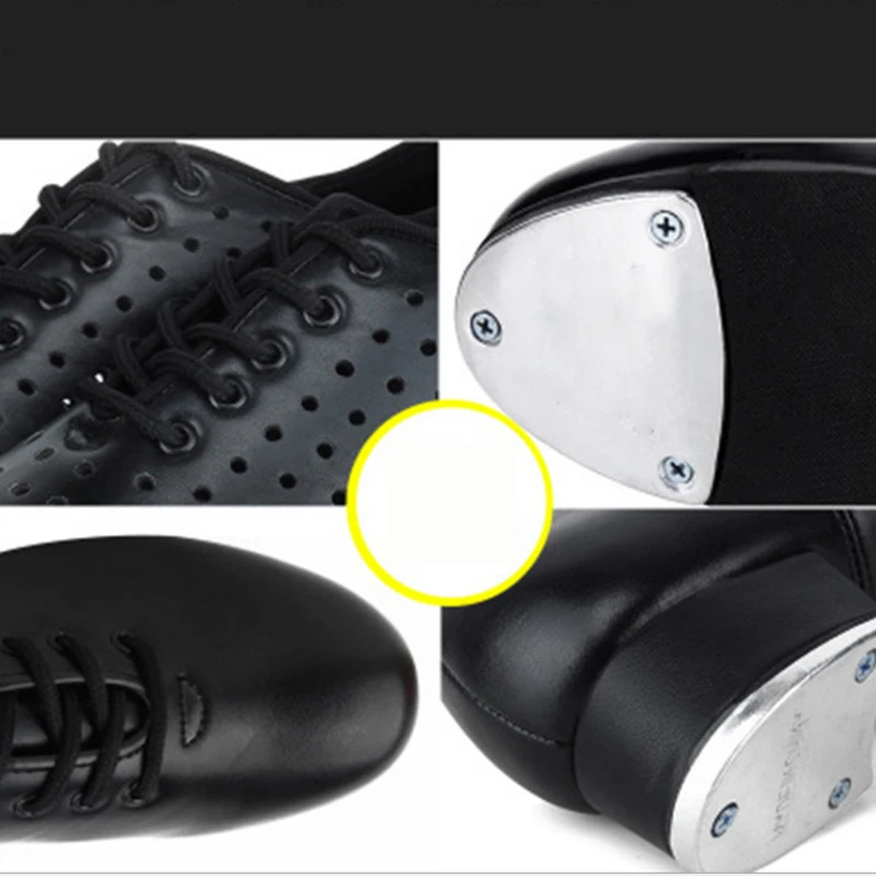 Classic Black Faux Leather Tap Dance Shoes Versatile Lace Up Dance Shoes Performance Training Shoes For Adults Children New