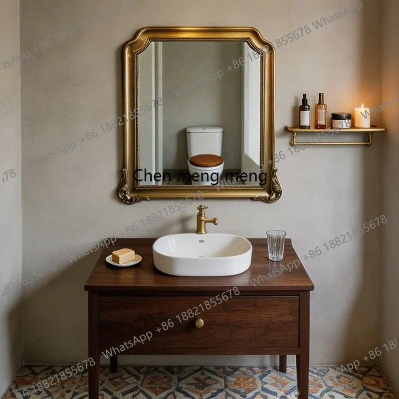 French retro smart bathroom mirror with lamp defogging American home vanity makeup mirror European style